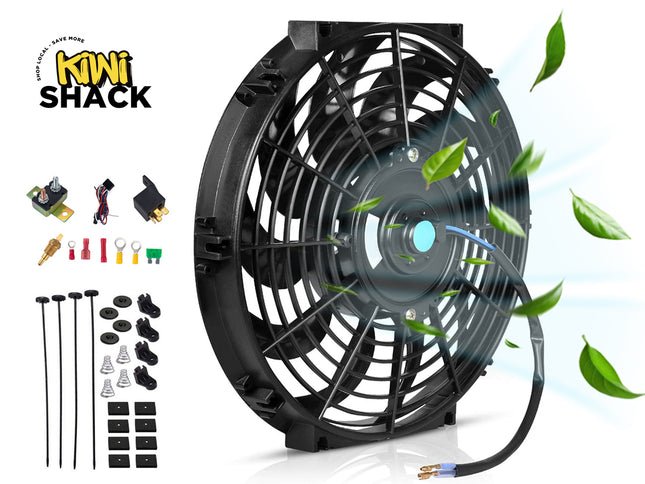 Car cooling fan with accessories on a white background, featuring the Kiwi Shack brand.