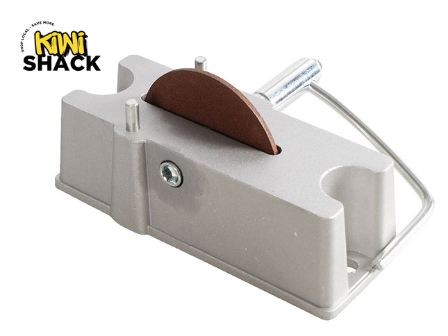 Woodworking tool with sandpaper on a white background, branded 'Kiwi Shack'.