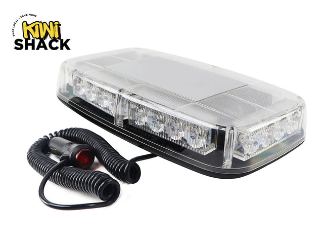 Emergency light bar with coiled cable on a white background, branded 'Kiwi Shack'.