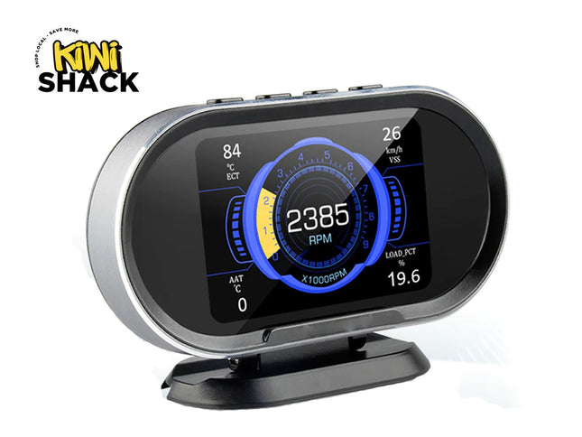 Digital display with RPM reading on a white background, branded as Kiwi Shack.