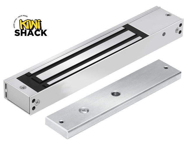 Metallic door lock mechanism with Kini Shack logo on a white background