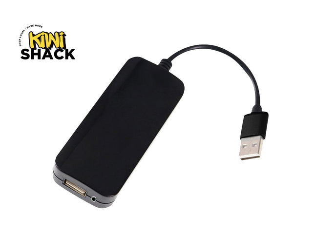 Black USB device with cable on a white background, branded 'Kiwi Shack'.