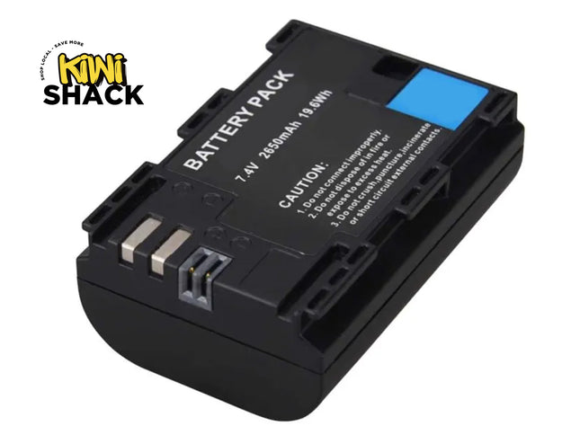 Black battery pack with blue label on a white background, featuring the Kiwi Shack logo.