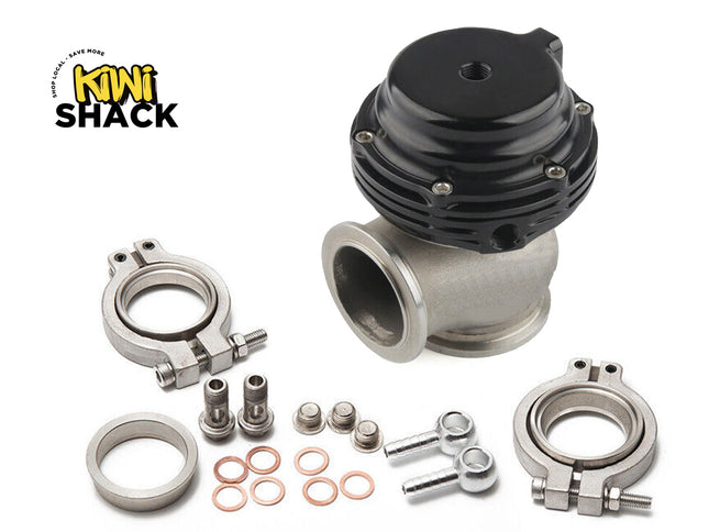 Turbocharger parts set with metallic components on a white background, featuring the Kiwi Shack logo.