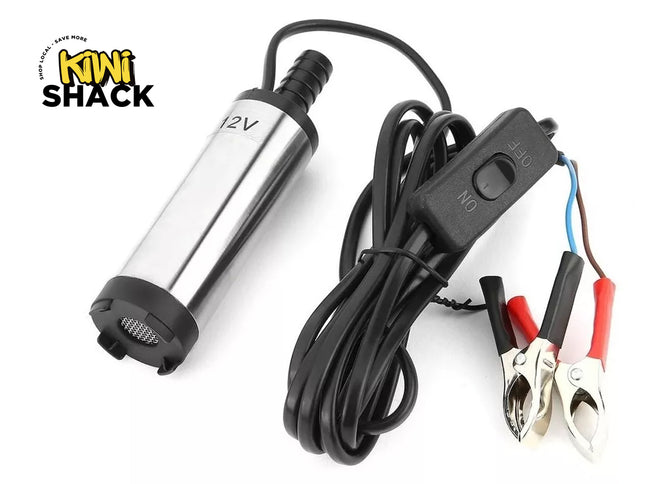 Electrical pump with wiring and clamps on a white background, branded 'Kiwi Shack'.