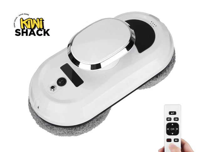 Robotic cleaning device with remote control on a white background, featuring the Kiwi Shack brand.
