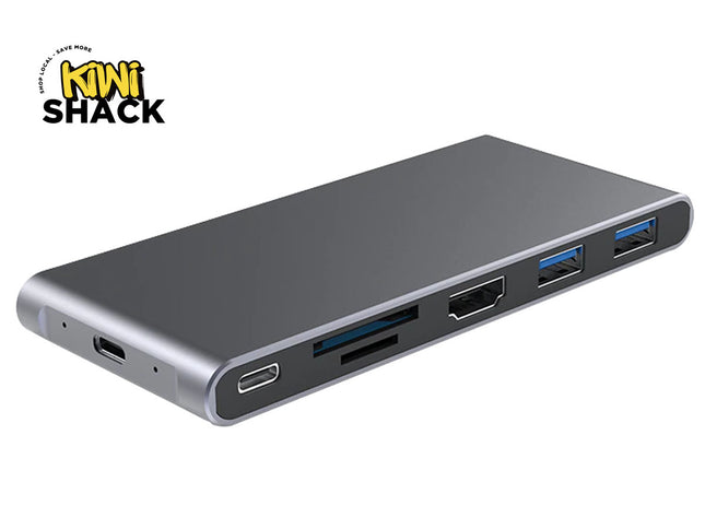 USB hub with multiple ports on a white background, branded as Kini Shack.