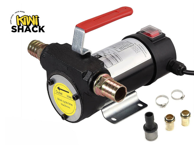 Pump with accessories on a white background, featuring Kiwi Shack branding.