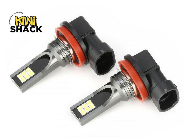 Two car LED bulbs with 'Kiwi Shack' branding on a white background