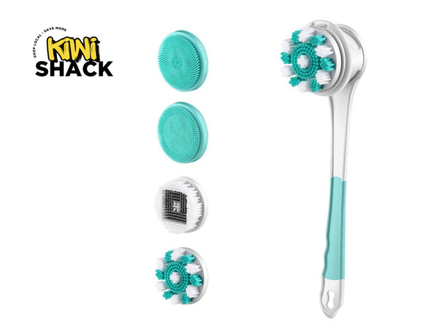 Gentle cleansing brush with interchangeable heads on a white background, featuring Kini Shack branding.