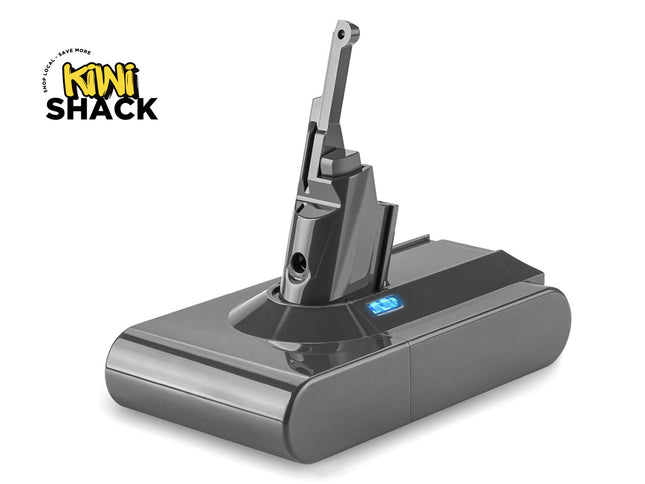 Vacuum cleaner battery with 'Kiwi Shack' logo on a white background