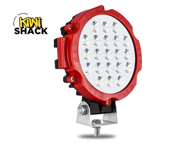 Red LED work light with Kiwi Shack logo on a white background