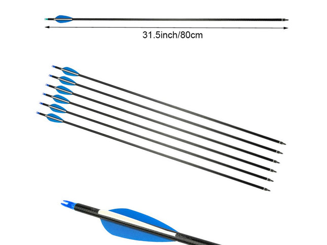 Set of arrows with blue fletchings on a white background