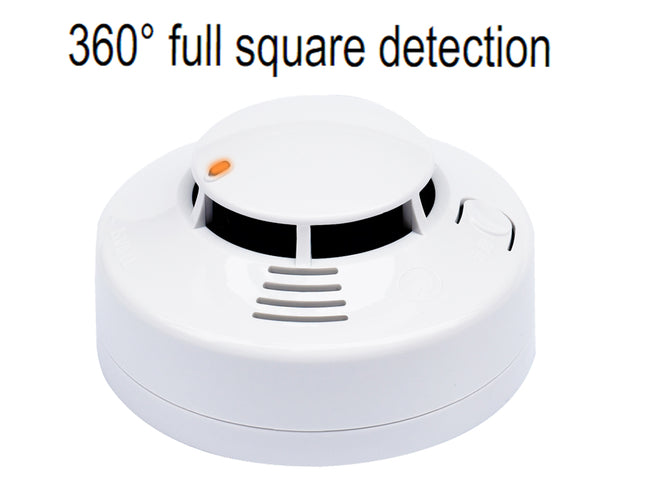 White smoke detector with '360° full square detection' text on a white background