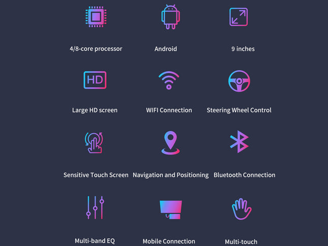 List of features with icons on a dark background