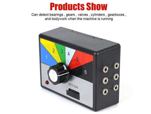 Black device with color-coded indicators and a dial on a white background