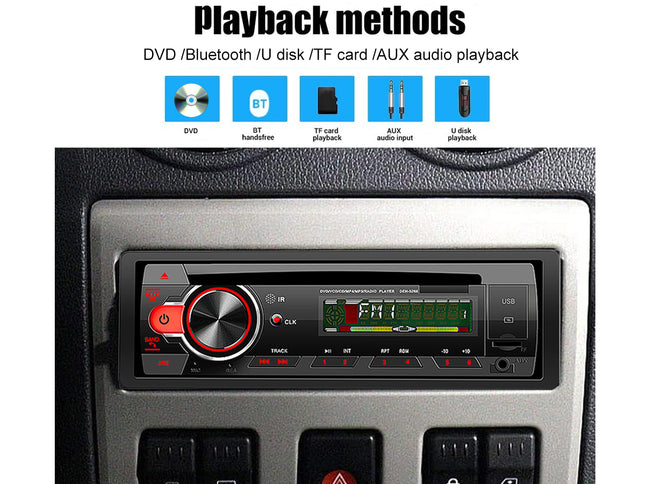 Car stereo system with playback methods listed above it