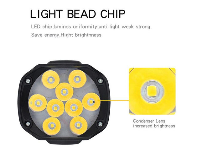 Light bead chip with yellow LED lights and text on a white background