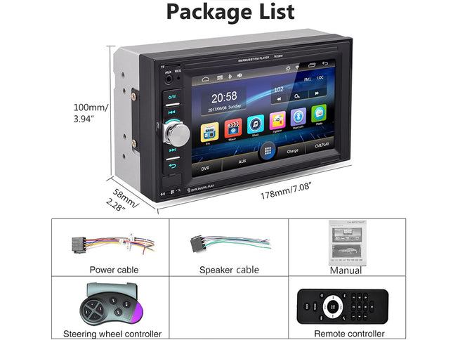 Car multimedia system with screen and accessories on a white background