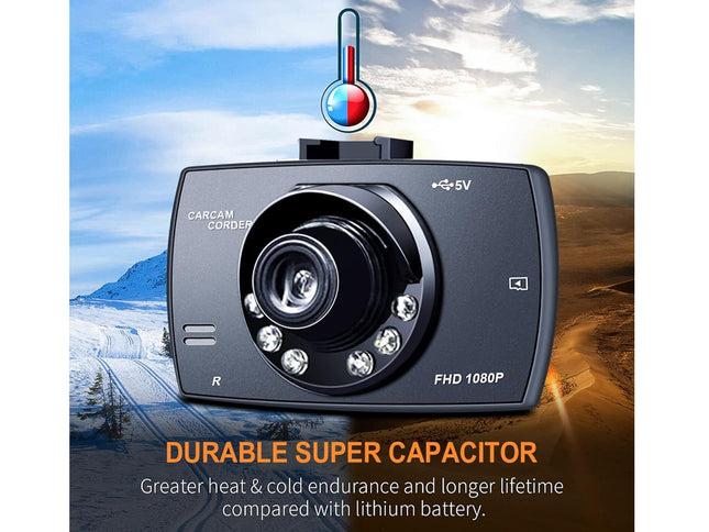 Car dashboard camera with scenic background