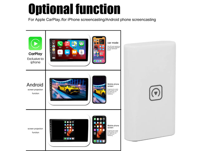 Product advertisement for a device with screen examples on a white background