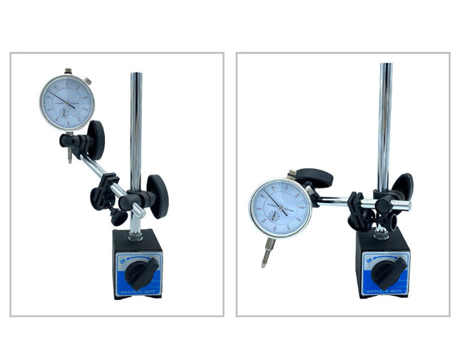 Two mechanical dial indicators on white backgrounds