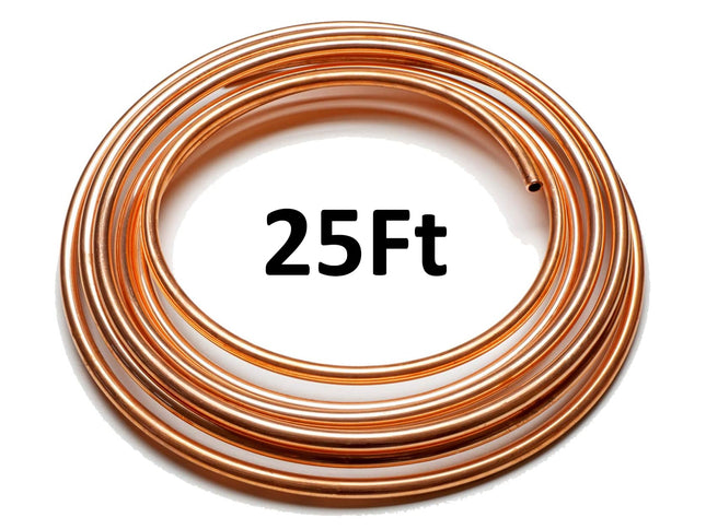 Coiled copper tubing with '25Ft' text on a white background
