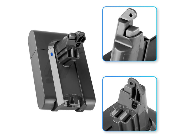 Black phone holder with close-up insets on a white background