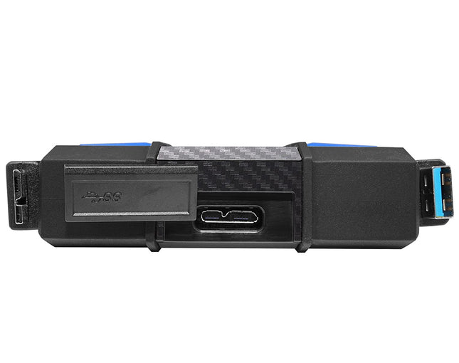 Black electronic device with carbon fiber texture on a white background