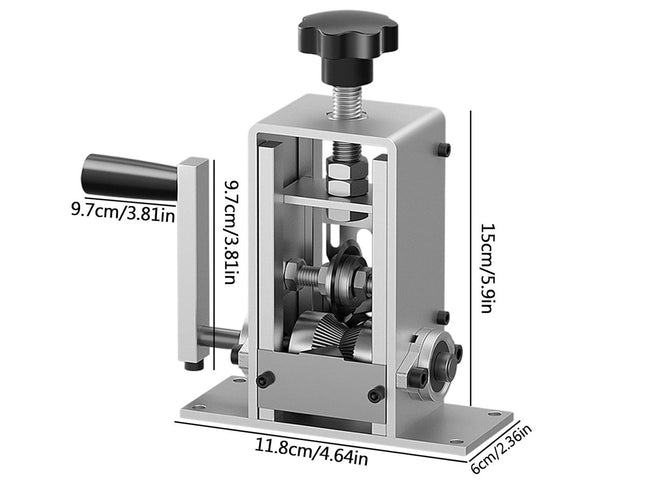Mechanical device with dimensions labeled on a white background