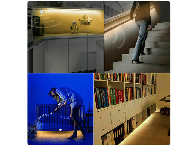 Collage of interior design images including a kitchen, staircase, baby crib, and bookshelf.