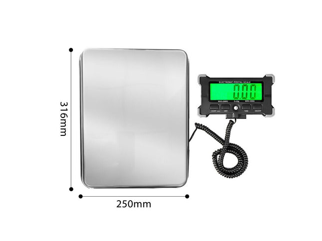 Digital scale with dimensions labeled on a white background