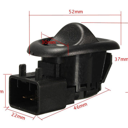 Black plastic component with dimensions marked on a white background