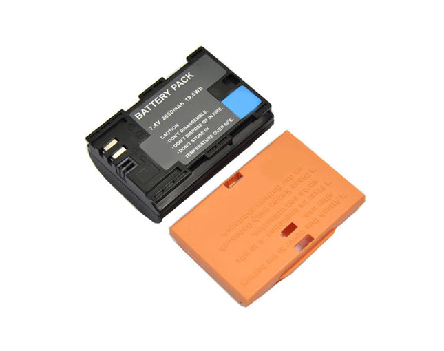 Black battery pack and orange case on a white background
