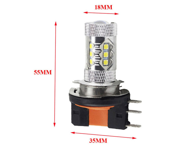 LED light bulb with dimensions marked on a white background