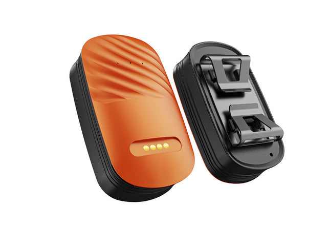 Orange and black electronic device on a white background