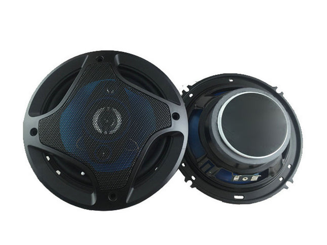 Two car speakers on a white background