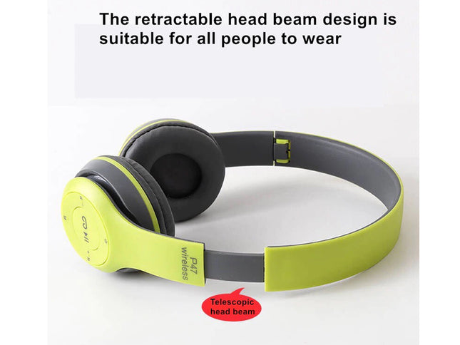 Green and black headphones with a telescopic head beam on a white background