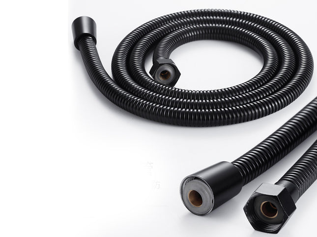 Black flexible hose on a white background