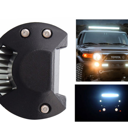 Black metal light bar component with a Toyota vehicle using it in the background