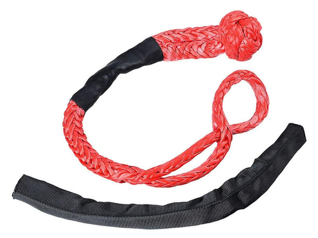 Red tow rope with a black strap on a white background