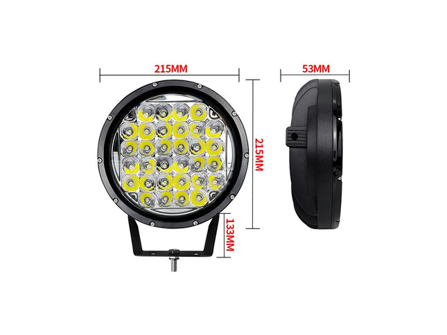 LED work light with dimensions labeled on a white background