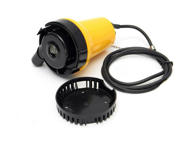 Yellow and black underwater camera with cable on a white background
