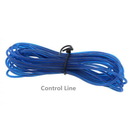 Coiled blue control line on a white background