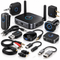An assortment of wireless Bluetooth adapters, receivers, transmitters, and audio cables on a white background.