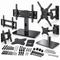 An assortment of TV wall mounts, tabletop stands, and mounting hardware kits.