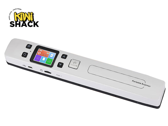 Portable scanner with digital display on a white background, branded as Kiwi Shack.