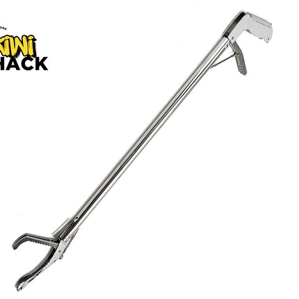 Metal tongs with a Kiwi Shack logo on a white background