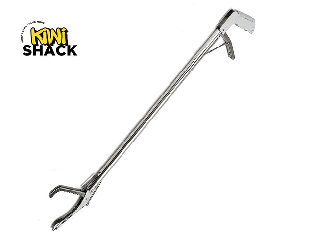 Metal tongs with a Kiwi Shack logo on a white background
