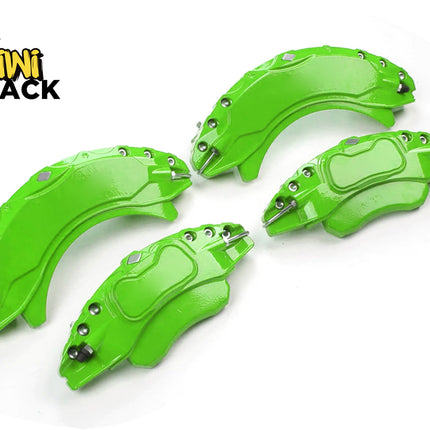 Four green metal brake pads on a white background with 'Kiwi Shack' branding.
